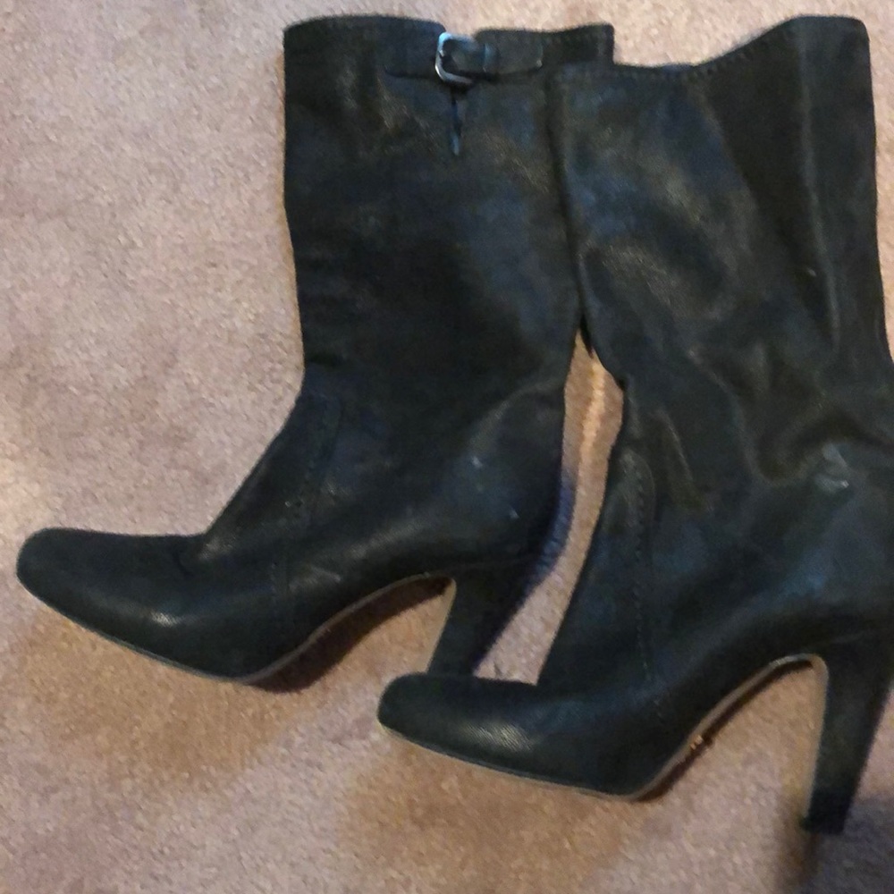 Black leather mid calf Prada boots